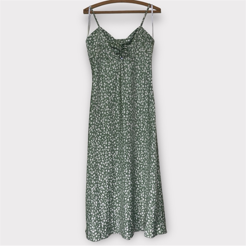 Forever New Melbourne Leslie Bustier Midi Slip Dress Satin Spring Green Floral